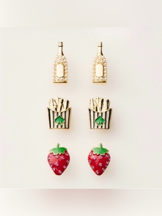kate spade Jewelry - NIB Kate Spade x Target Earring Set - Strawberry, Fries & Champagne